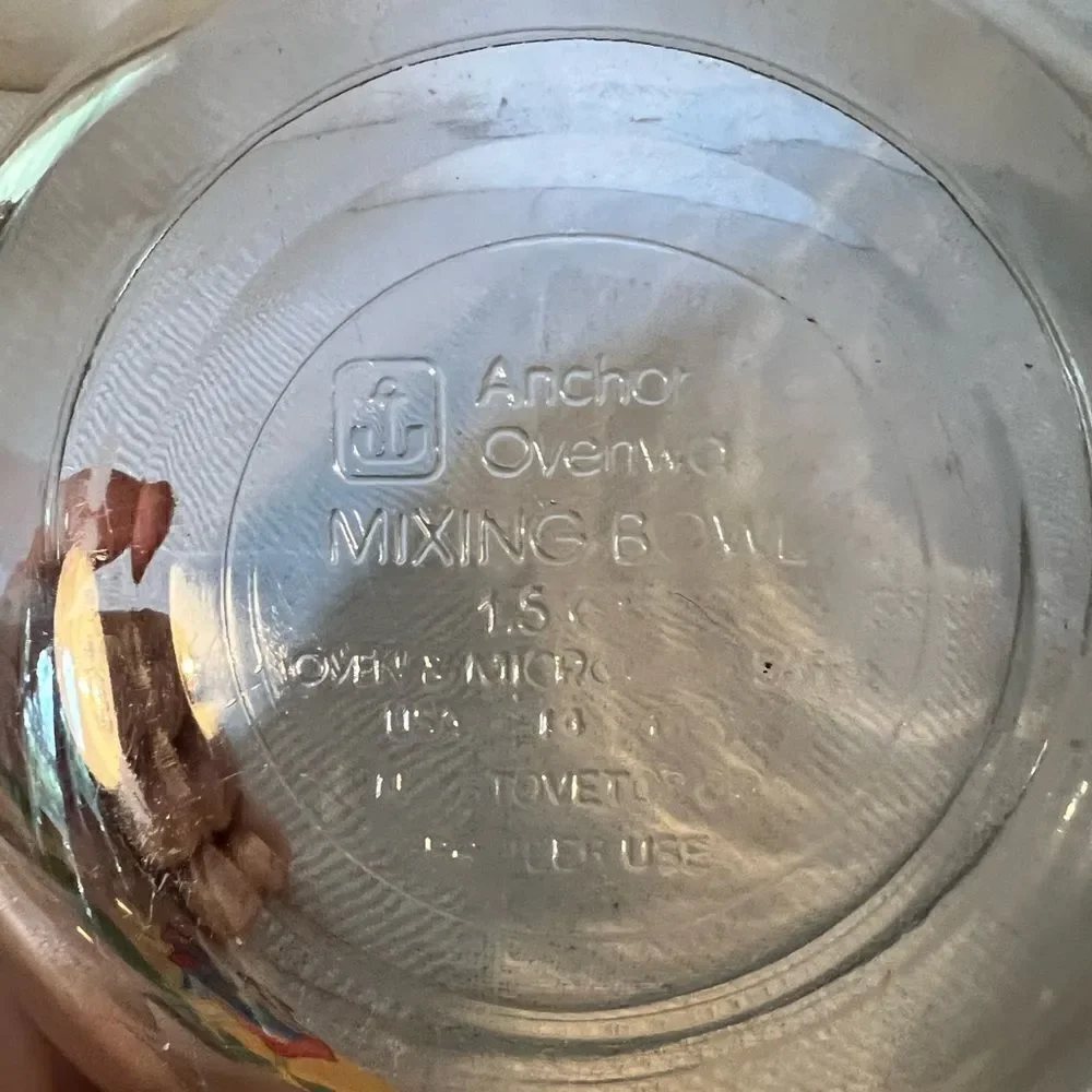 Vintage Anchor Hocking Rooster Sunshine Mixing Bowl Clear Glass 2.5 Qt TV Prop.